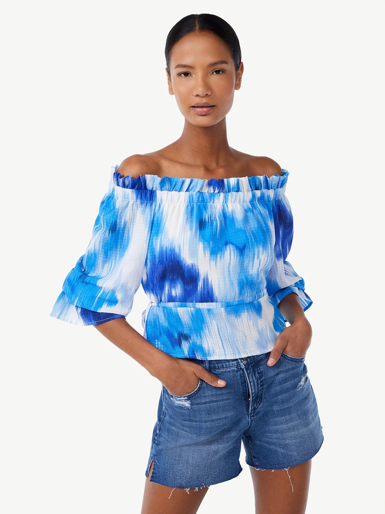 Scoop Women's Off the Shoulder Top with Adjustable Waist | Walmart (US)