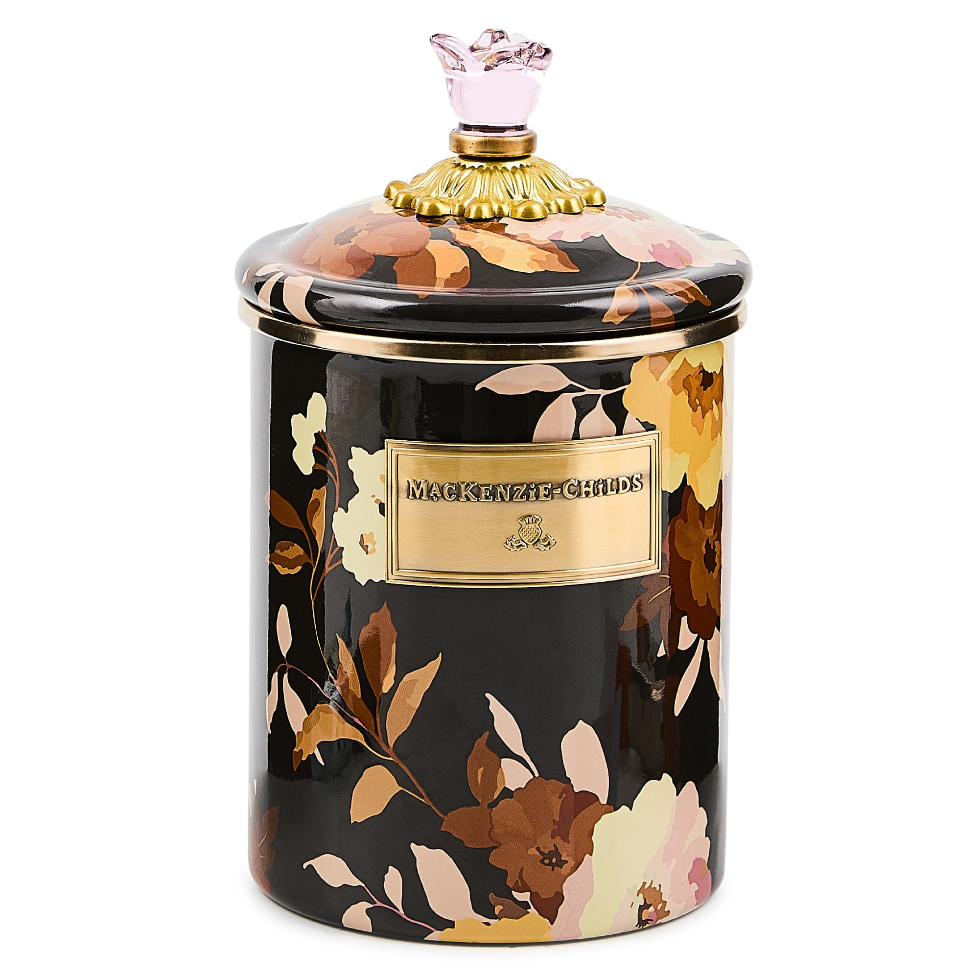 MACKENZIE-CHILDS Enamel Canister, Kitchen Storage Container with Lid, Medium, Wild Rose Brown | Amazon (US)