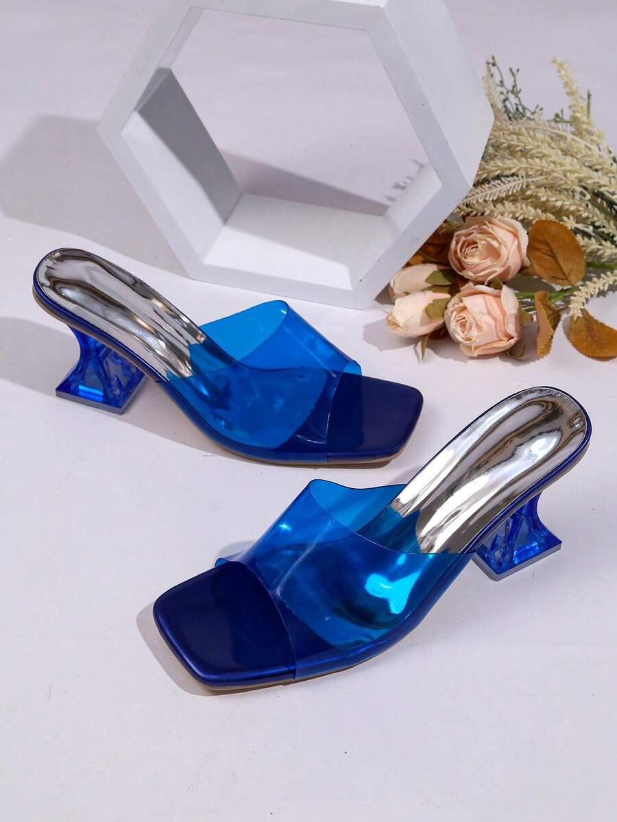 Women's Summer New High Heel Slippers, Elegant Transparent High Heel Sandals, Fashionable Asymmet... | SHEIN