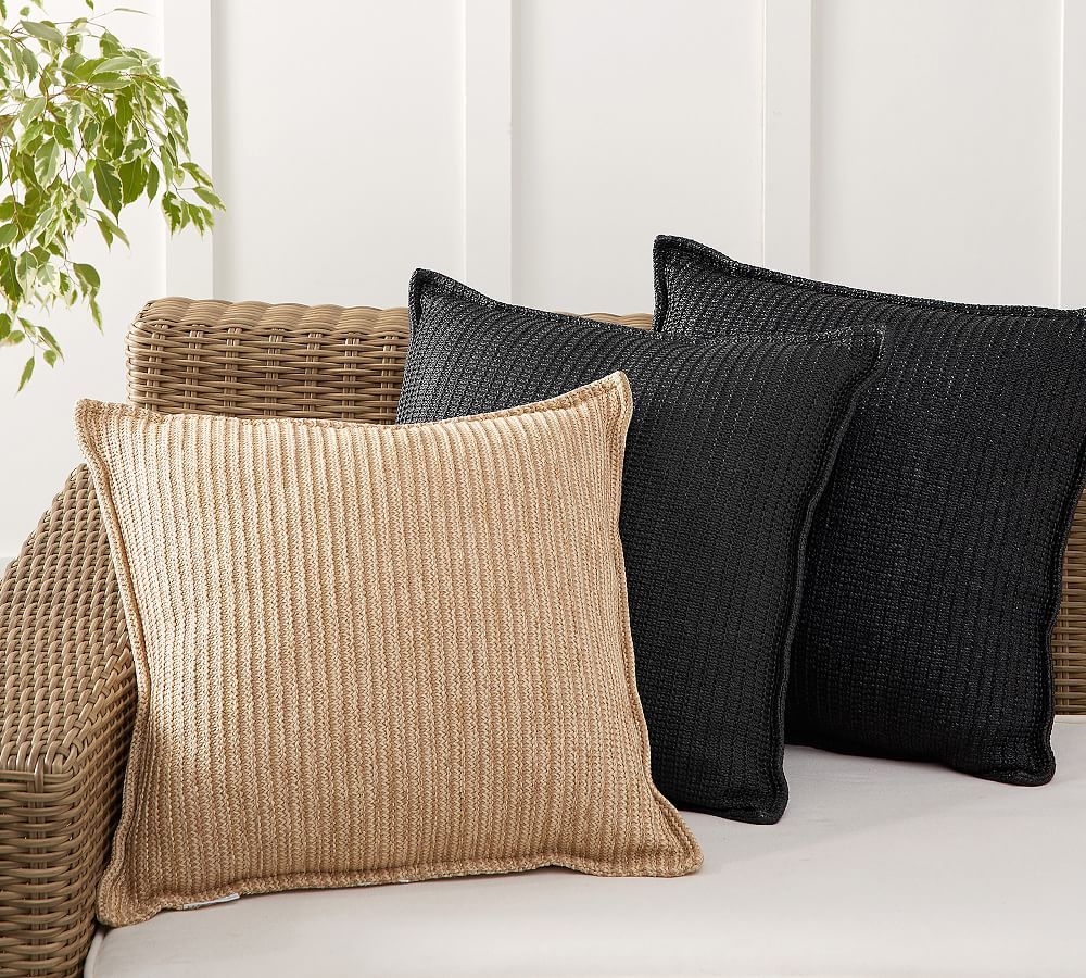 Faux Natural Fiber Flange Outdoor Throw Pillow | Pottery Barn (US)