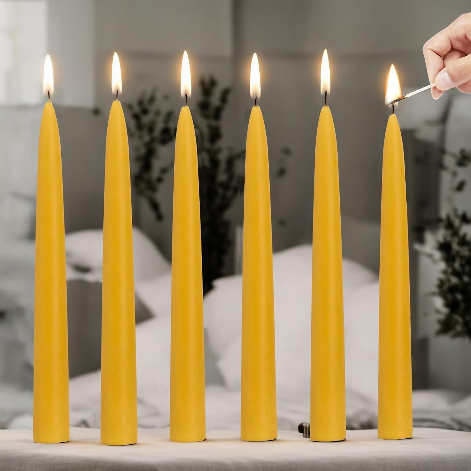 8 Inch Unscented Beeswax Taper Candles 6 Pack, 8 to 9 Hours Long Burning Yellow Taper Candle,Drip... | Amazon (US)