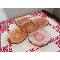 Set Of 5 Vintage Brown Pressed Glass Dessert Plates - 1970S European | Etsy (US)