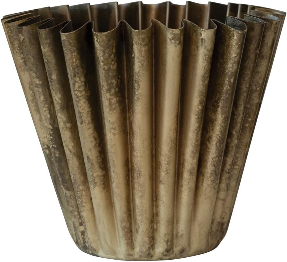 Creative Co-Op Pleated Metal Vase, Antique Brass Finish Planter | Amazon (US)