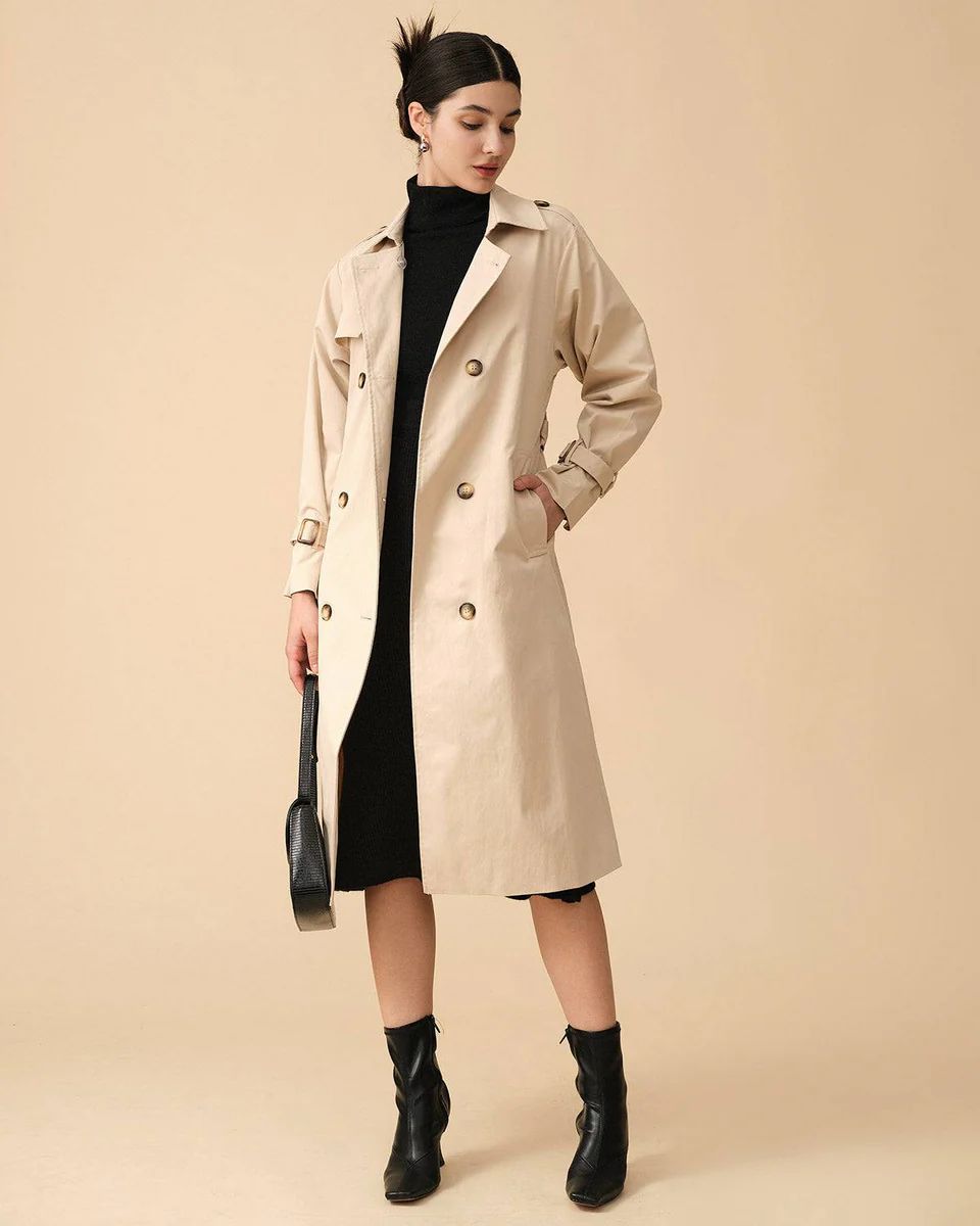 The Solid Double Breasted Trench Coat & Reviews - Khaki - Outerwear | RIHOAS | rihoas.com