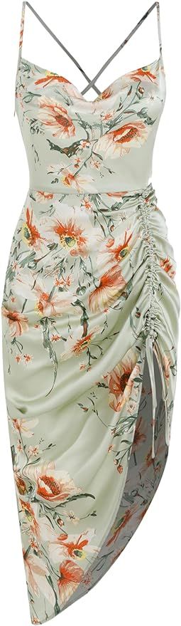 CIDER Floral Satin Ruched Midi Dress | Amazon (US)