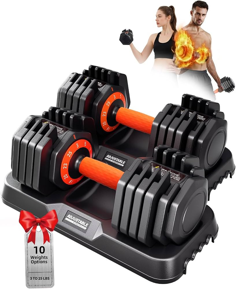 2026 Upgrade Adjustable Dumbbell Set 25lb/50lb, Small Increment in 3-6lb, 1 Hand Quick-Dial, 10-i... | Amazon (US)