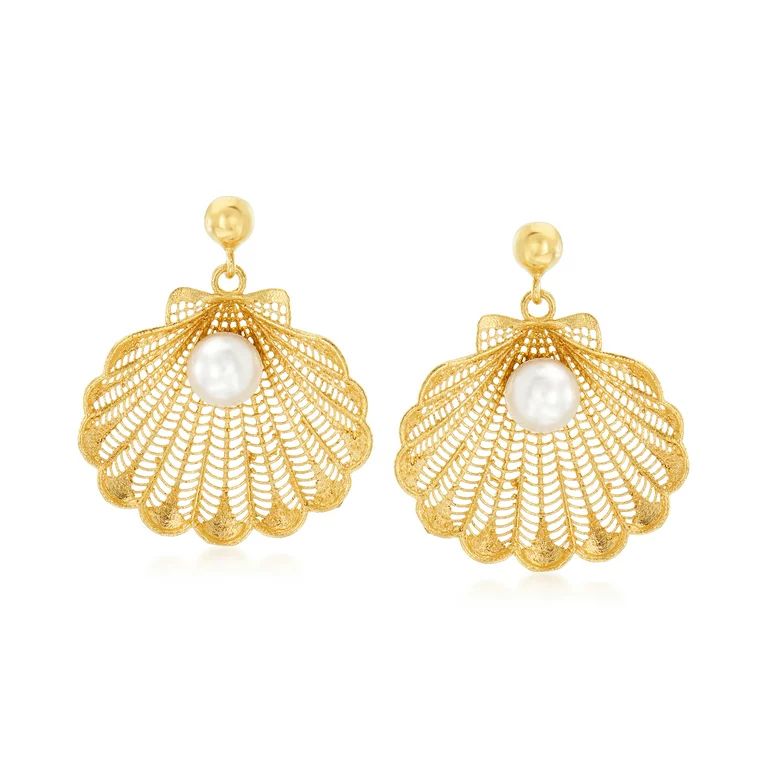 Ross-Simons Italian Cultured Pearl Seashell Drop Earrings in 18kt Gold Over Sterling Silver, Wome... | Walmart (US)