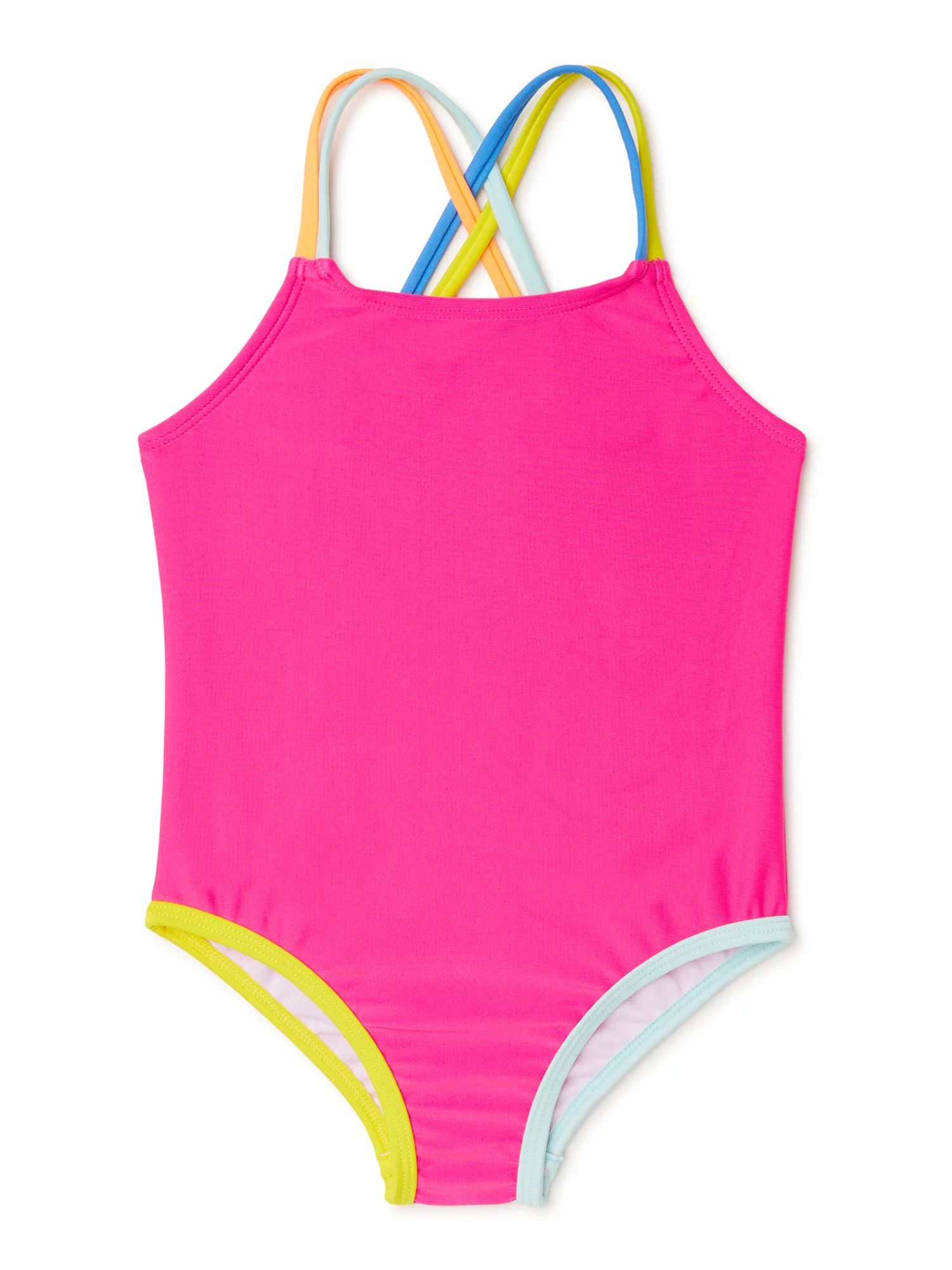 Wonder Nation Toddler Girls Solid Swimsuit, UPF 50+, Sizes 12M-5T - Walmart.com | Walmart (US)