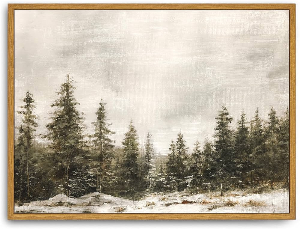 Roslynity Framed Canvas Wall Art Vintage Print Paintings Winter Pine Tree Forest Christmas Rustic... | Amazon (CA)