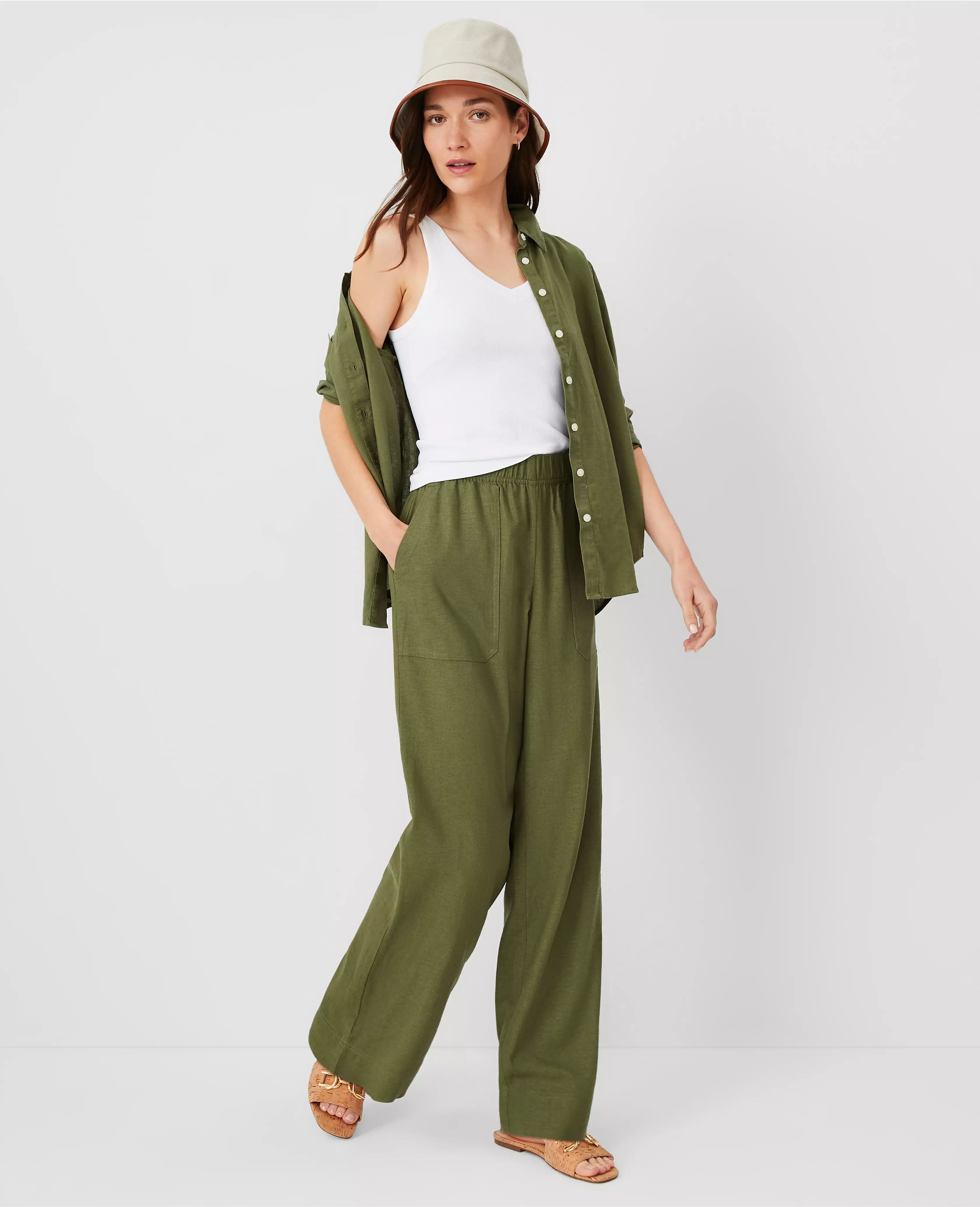 AT Weekend Easy Straight Leg Pants in Linen Blend | Ann Taylor (US)