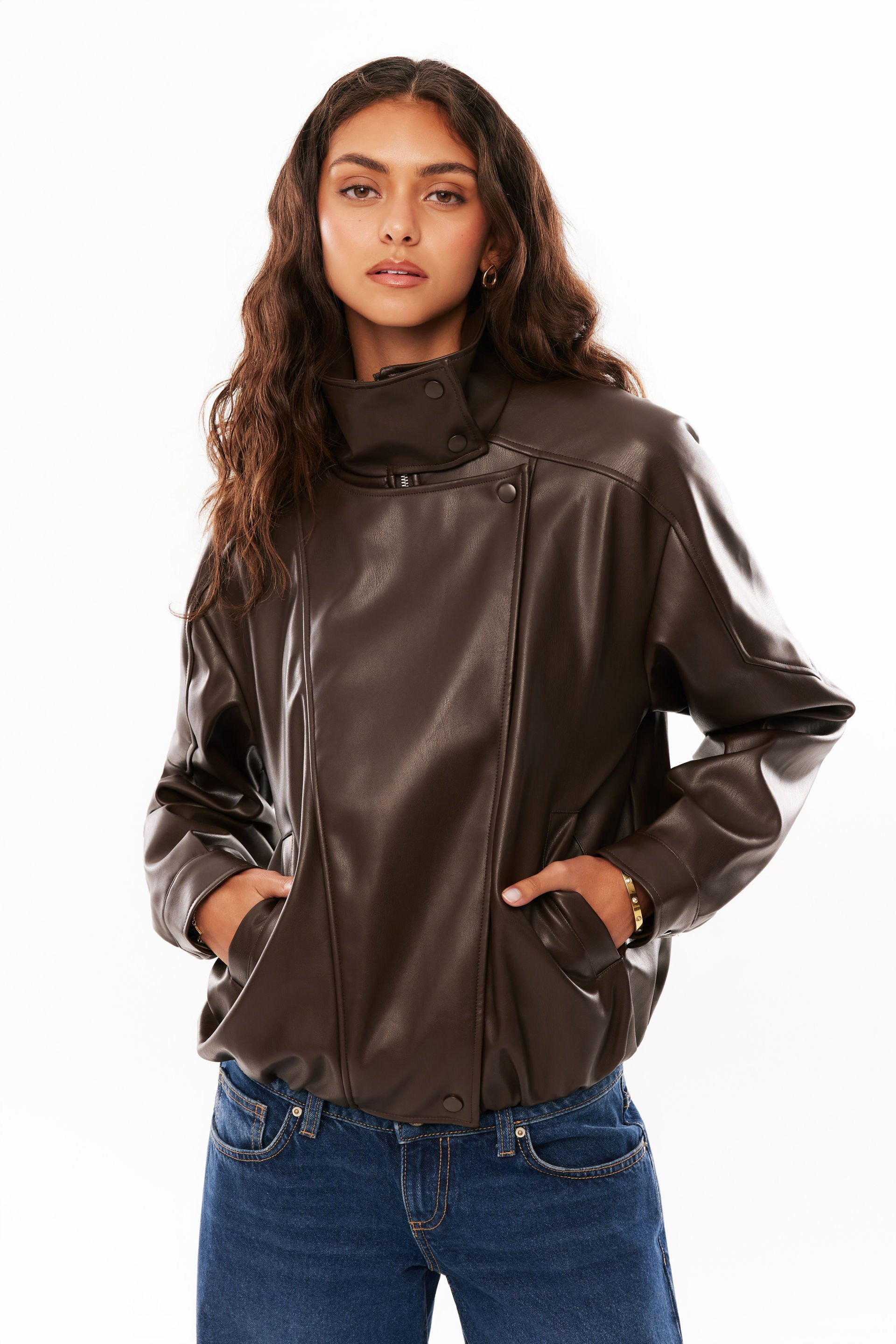 Supré - Haylee Faux Leather Biker Jacket - Brown bean | Cotton On (ANZ)
