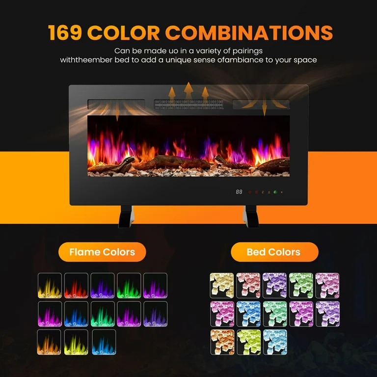 MCQ 42 inches Electric Fireplace, 5000BTU, 1500W/750W Wall-Mounted, Recessed, Freestanding, Home ... | Walmart (US)