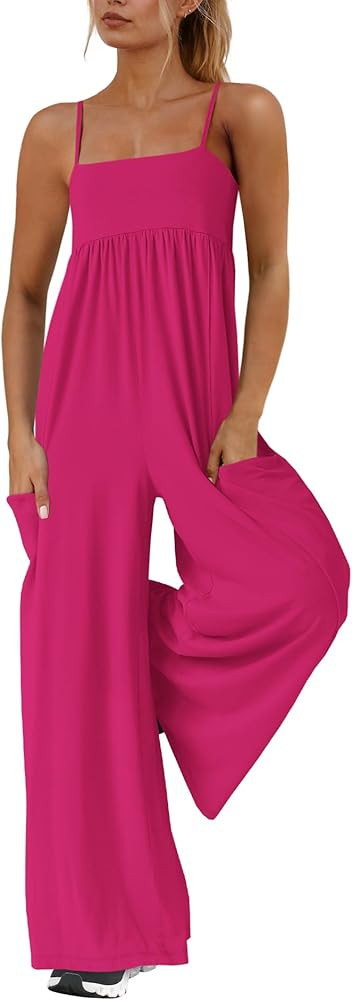 Yanekop Womens Overalls Loose Fit One Piece Jumpsuits Wide Leg Jumpsuits Spaghetti Strap Summer J... | Amazon (US)
