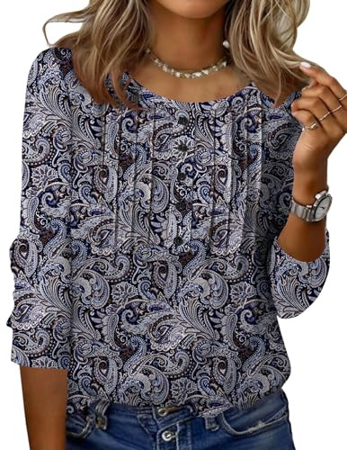 Zeagoo 3/4 Length Sleeve Womens Tops Round Neck Casual Summer Tunic Tops Basic Tees Blouses Dress... | Amazon (US)