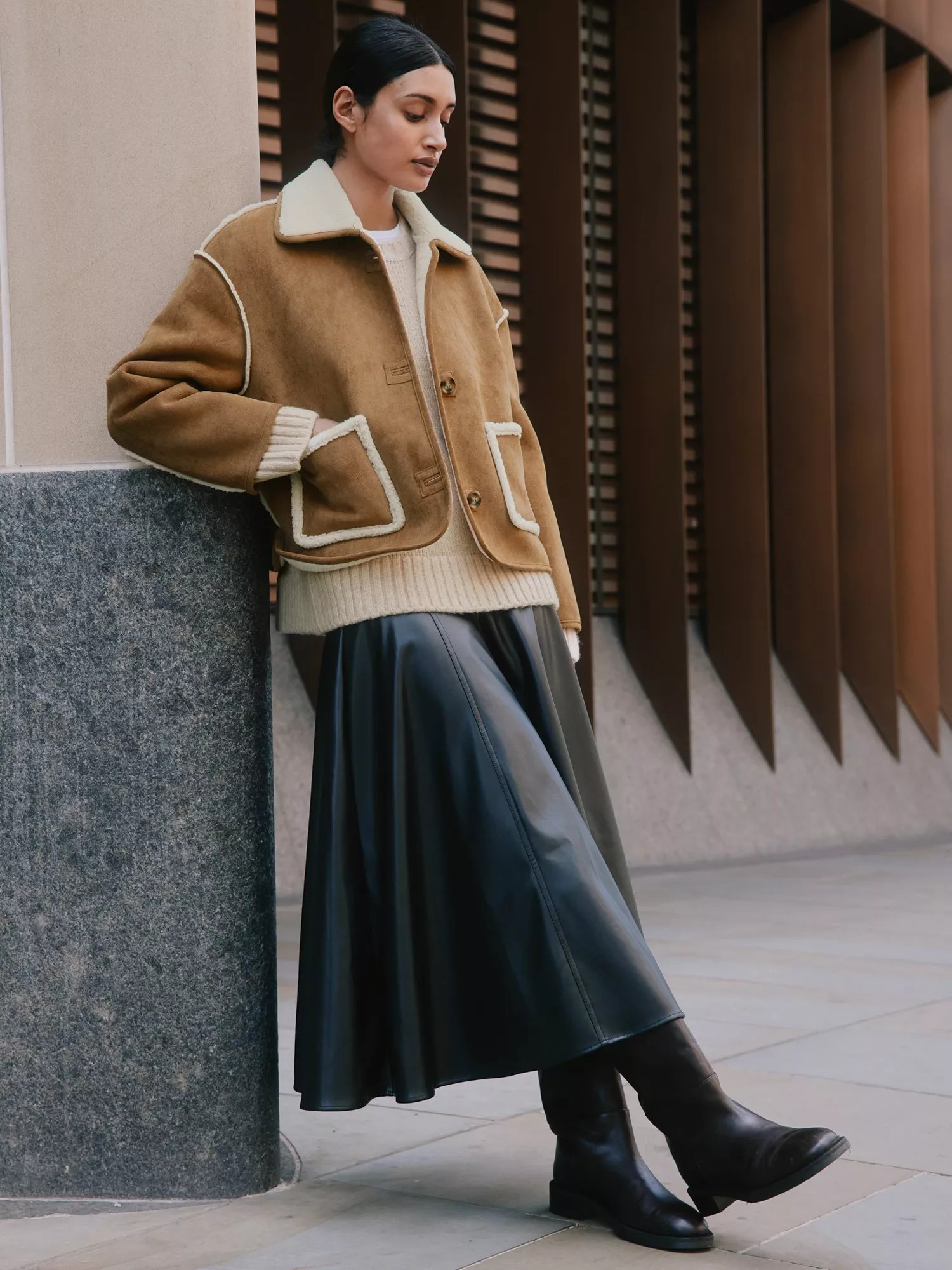 Albaray Borg Collar Faux Sheepskin Jacket, Beige | John Lewis (UK)