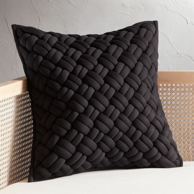 20" Jersey Black Interknit Pillow with Feather-Down Insert | CB2