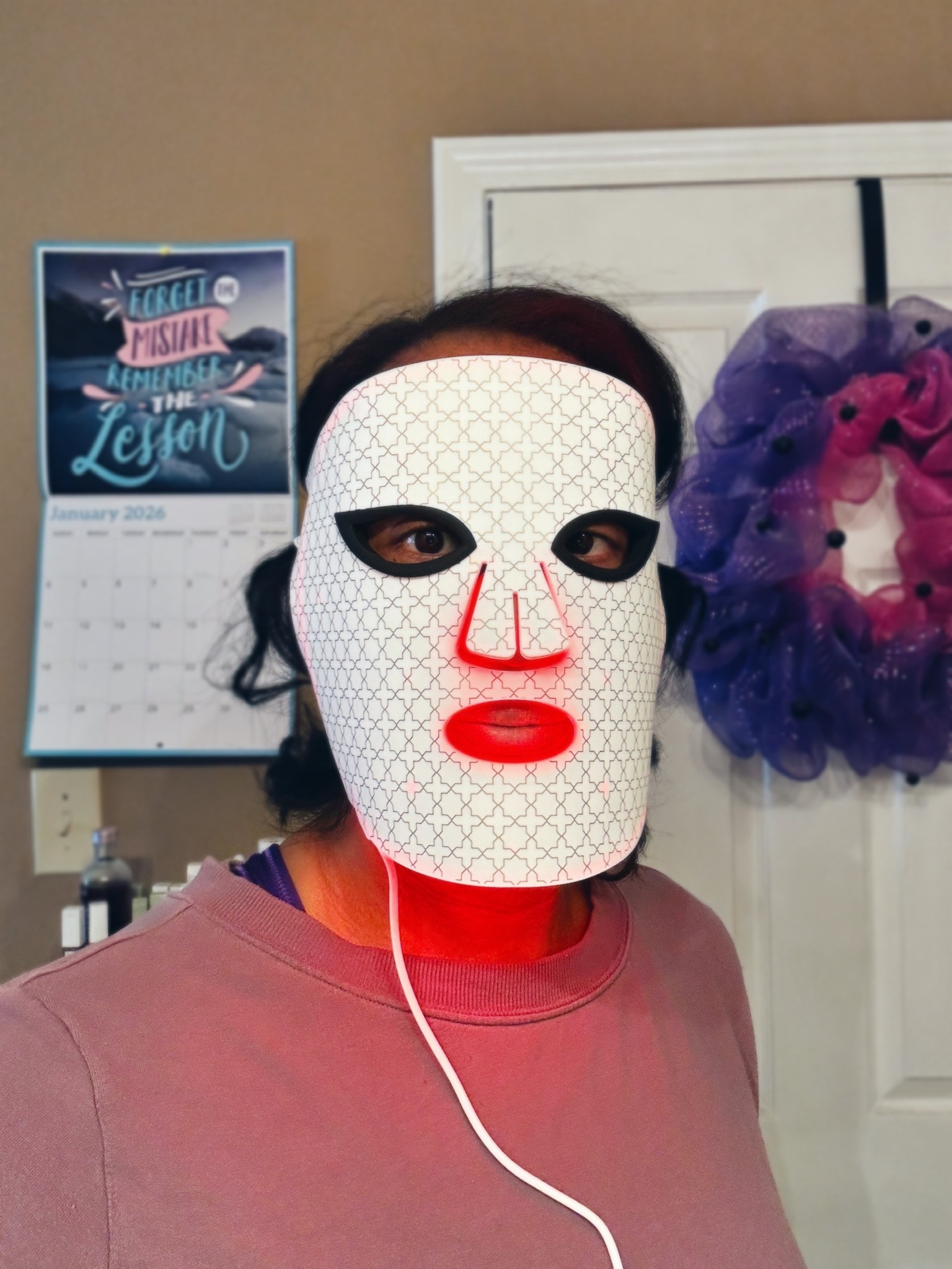 Why do I look like Jason on a Sunday?! 😅🔪
Because it’s #SkinCareSunday, obviously.

Rocking this LED face mask and trusting the process ✨ because glowing skin > looking cute for 20 minutes. Here’s why I’m committed:

🔴 Red Light Therapy (400 LEDs) – Boosts collagen, smooths fine lines, improves skin tone, and helps bring back that youthful glow (consistency is key—give it 4 weeks).
🌈 7 Wavelength Light Modes –
• Red + Infrared (630nm & 850nm): firms + repairs
• Orange (600nm): calms redness + fades pigmentation
• Blue (460nm): helps control breakouts
• 7-Color Cycle: full-skin reset
⏱️ Easy, hands-free sessions – Set it for 10–20 minutes, 3–4x a week, and relax.
💆🏽‍♀️ Soft, flexible, and comfy – Lightweight medical-grade silicone that fits any face.
💸 Spa-grade results at home – Saves time and money. Yes please.

Beauty isn’t always pretty—but the results are. 😌✨

#RedLightTherapy #AtHomeSkincare
#SkincareRoutine #AntiAgingSkincare
#GlowUpInProgress #BusyMomSkincare #MomSelfCare #Over40Skincare
#MatureSkinCare #SkincareHumor
#TrustTheProcess #SelfCareSunday
#RealLifeSkincare

#LTKmomlife #LTKBeauty #LTKFindsUnder100