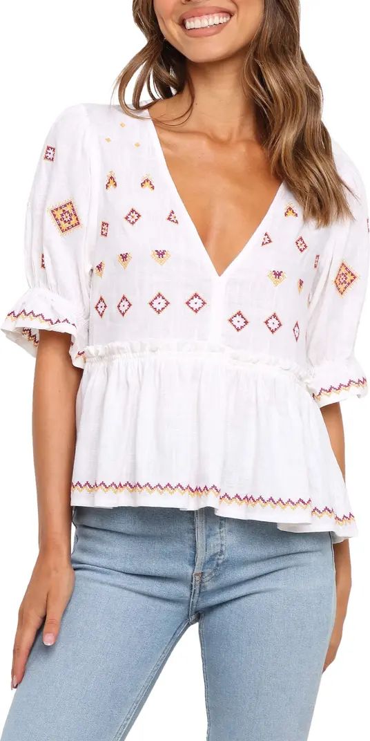 Dawstron Embroidered Cotton & Linen Top | Nordstrom
