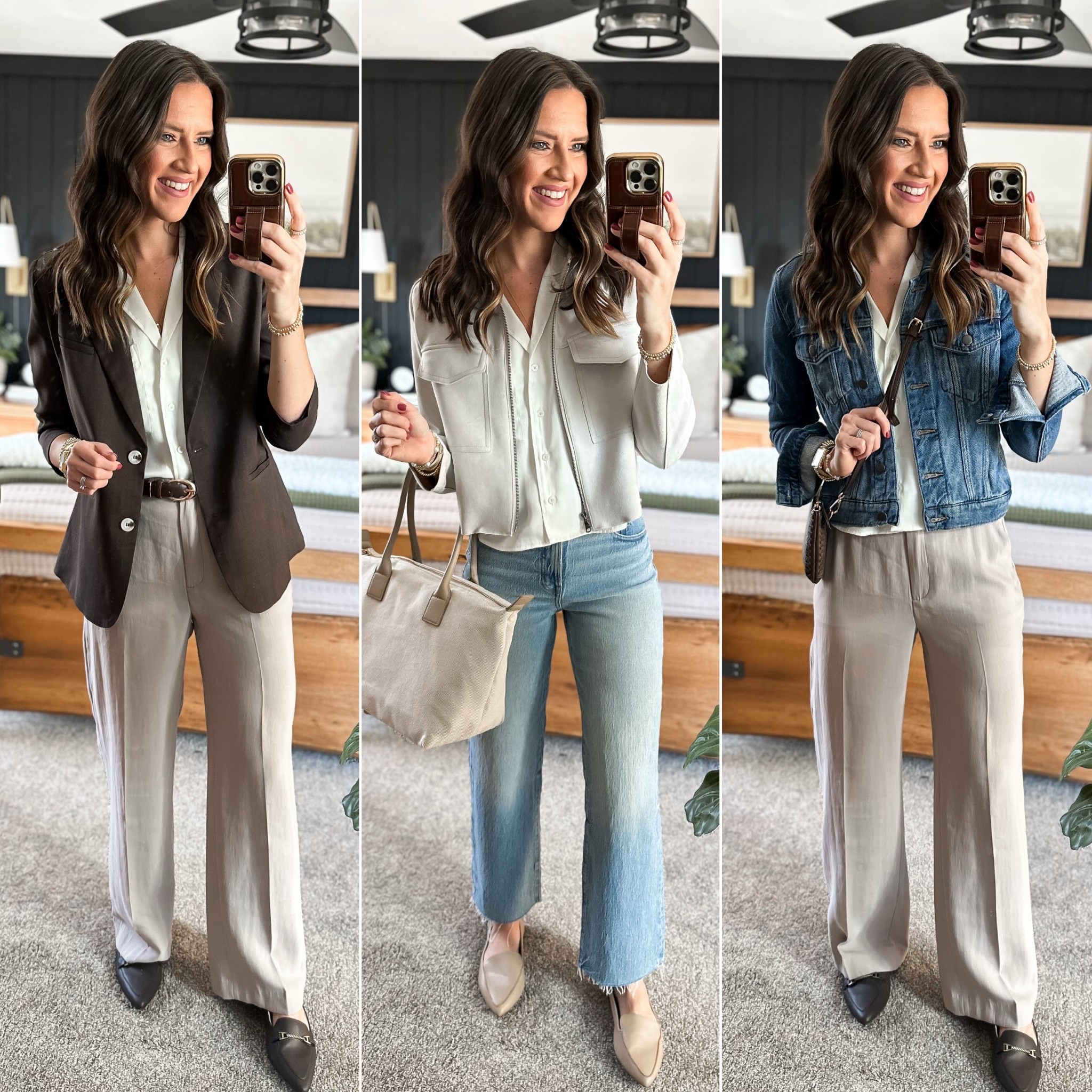 Spring Capsule Wardrobe - Ivory Silk Blouse 

Silk blouse - small
Brown blazer - small
Suede jacket - small
Linking similar denim jacket 
Trousers - size 27 long 
Light wash jeans - sized down to a 25 long 


#LTKFindsUnder50 #LTKStyleTip #LTKFindsUnder100