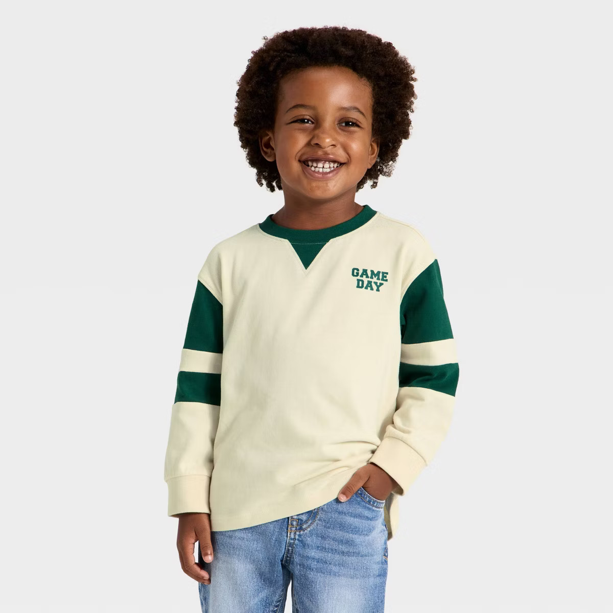 Toddler Boys' Long Sleeve Knit T-Shirt - Cat & Jack™ Cream 2T | Target