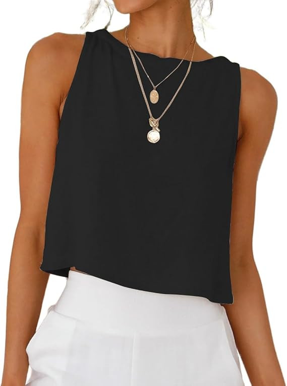 IDEALSANXUN Womens Linen Crop Tank Tops Cute Summer Sleeveless Cropped Linen Tops | Amazon (US)