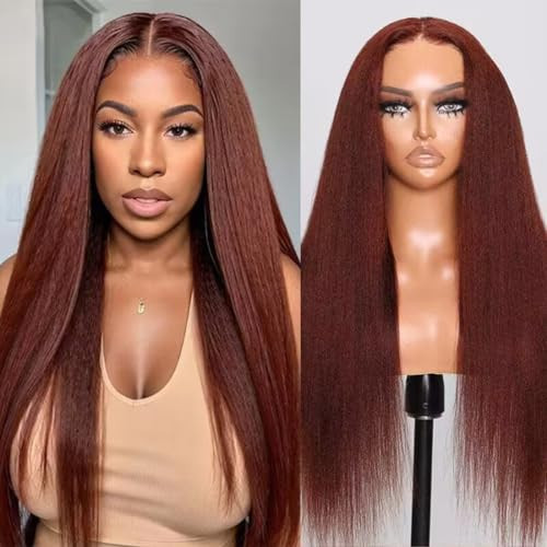 UNICE Bye Bye Knots Glueless Wig Reddish Brown Yaki Straight 7x5 Pre Cut Lace Glueless Wigs Human Hair Pre Plucked Pre Bleached Invisible Knots Human Hair Wig 20 inch | Amazon (US)
