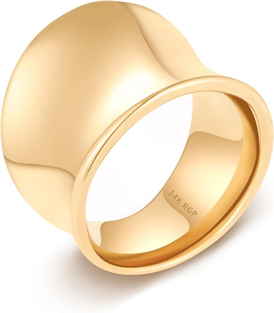 Wide Statement Band Rings for Women and Men，High 14K Gold Plated Polish Large Thumb Index Full ... | Amazon (US)