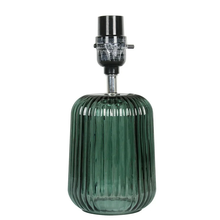 Mainstays 12.75"H Mini Green Glass Stripe Table Lamp with White Lamp Shade | Walmart (US)