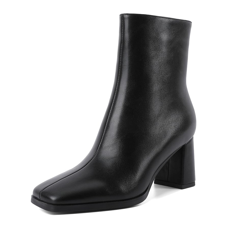 Eldof Ankle Boots Women Chunky Heel Square Toe High Heeled Gogo Short Booties Side Zipper 3 Inche... | Amazon (US)