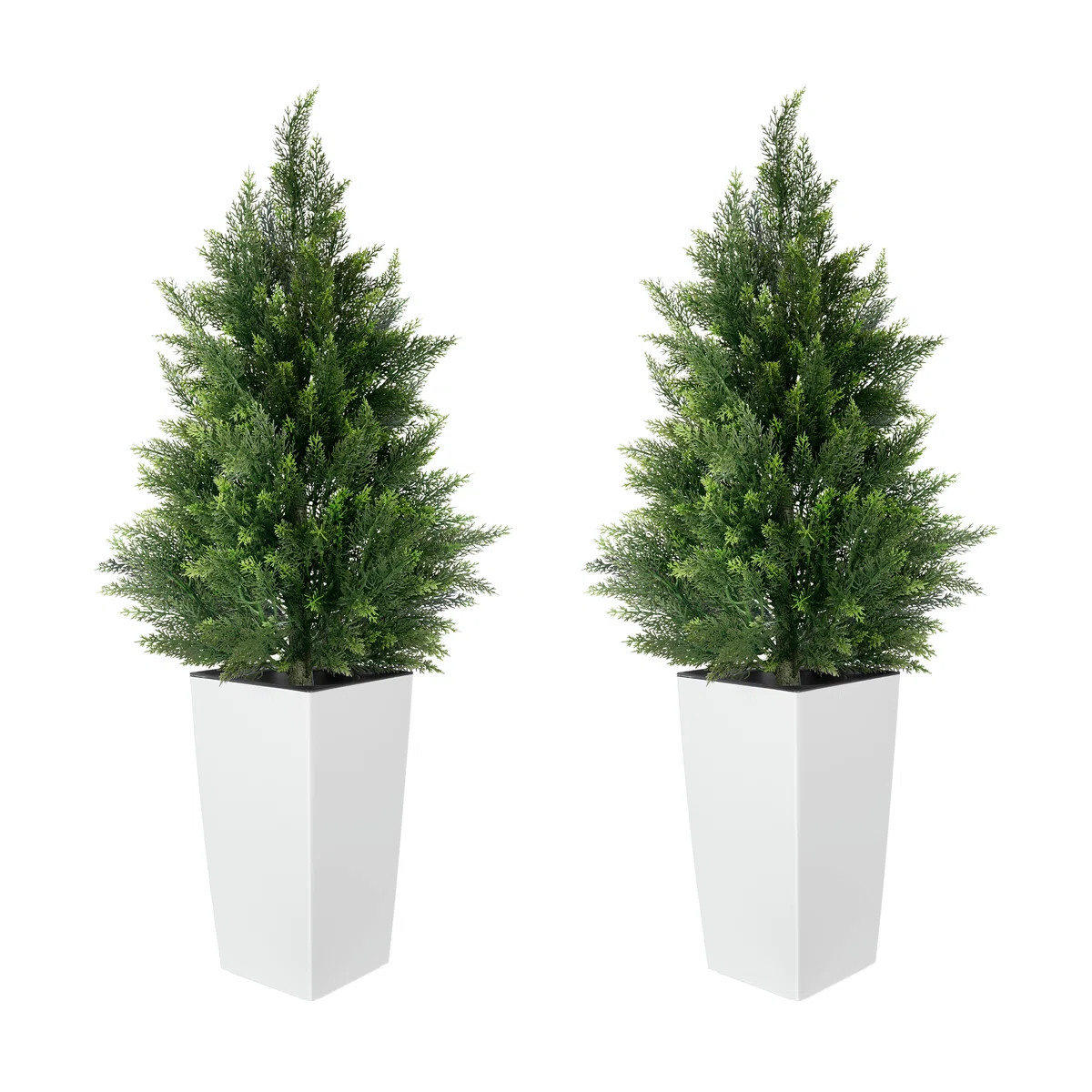 Faux Topiary Cedar Tree in Pot,UV Rated Fake Plants for Front Porch Decor, Living Room (Set of 2) | Wayfair North America