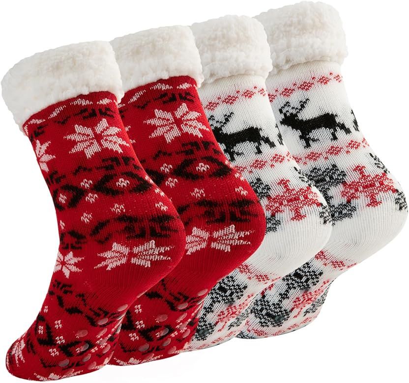 DG Hill Treehouse Knit (2 Pack) Womens Thick Knit Sherpa Fleece Lined Thermal Fuzzy Slipper Socks... | Amazon (US)