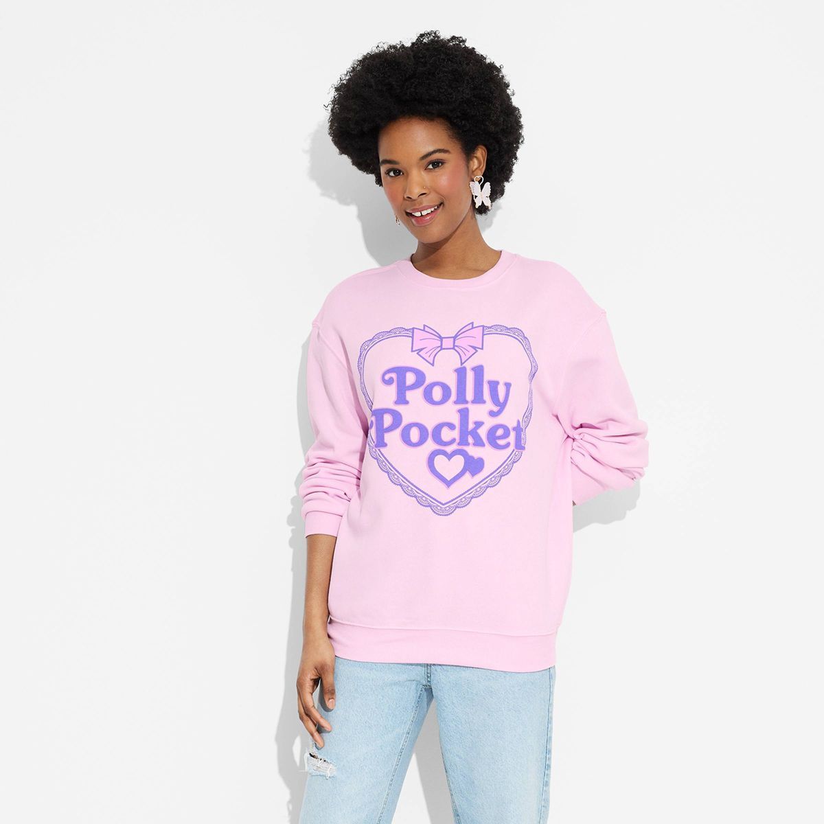 Women's Polly Pocket Graphic Sweatshirt - Pink L | Target