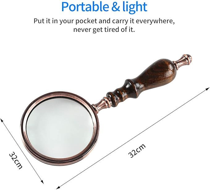 Magnifying Glass,10X Antique Copper Handheld with Wooden Handle and Real Glass,Best Reading Magni... | Amazon (US)