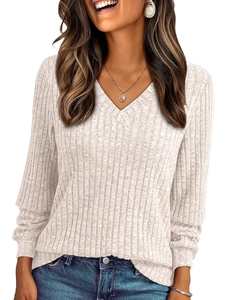 AUTOMET Womens V Neck Long Sleeve Shirt Fall Fashion Tops Tunic Dressy Casual Sweater Clothes Cut... | Amazon (US)