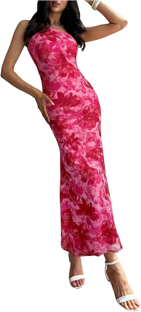 GORGLITTER Women's Floral Asymmetrical Bodycon Maxi Long Dress One Shoulder Summer Graduation Goi... | Amazon (US)