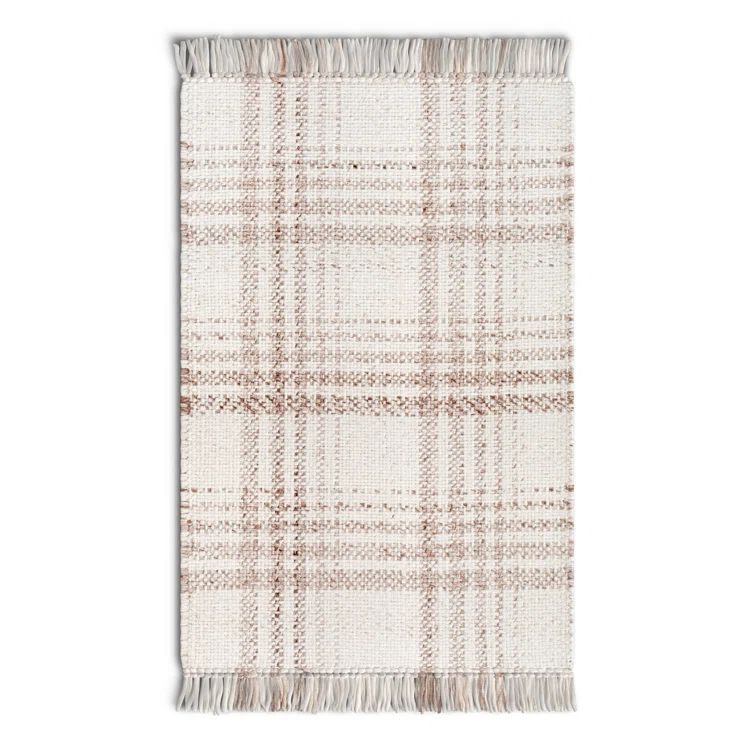 Cay Plaid Flatweave Recycled P.E.T. Indoor/Outdoor Area Rug in Taupe/Beige | Wayfair North America