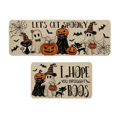 Halloween Kitchen Mats Set of 2,Pumpkin  Cat Halloween Home Decor,17x29+17x47 | Wayfair North America