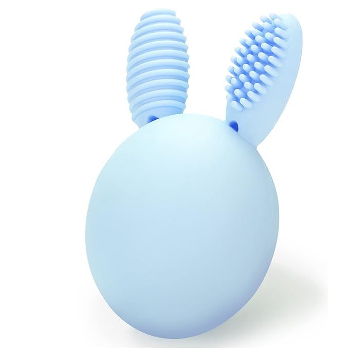 Teether Baby Teething Toy Rabbit Egg Rattle Toy Teething Pain Relief for Babies Boys Girls - Blue | Amazon (US)