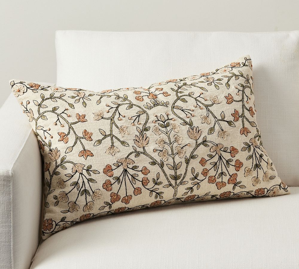 Zea Embroidered Lumbar Throw Pillow | Pottery Barn (US)