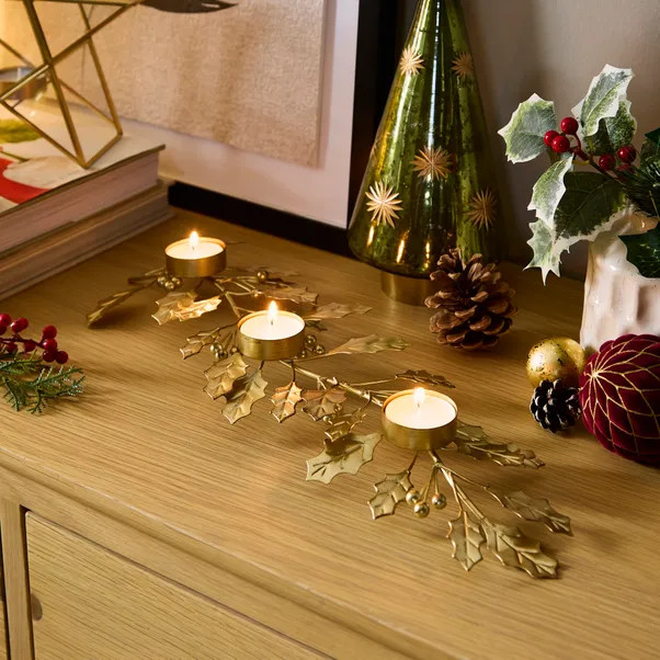 Gold Leaf Tealight Centrepiece | Dunelm