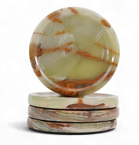 Earthen Crafts Marble Coasters Set of 4 for Drinks Green Onyx Handmade 4 Inches Stone Drink Coaster for Bar Accessories, Dining Table, Office Desk, Home Decor & Ideal for Gift | Amazon (US)