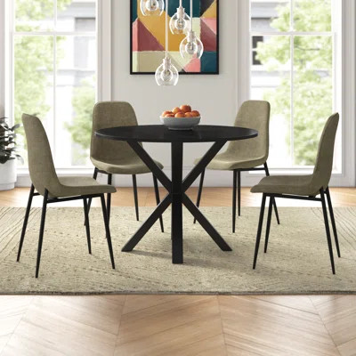 Folmar 4 - Person Dining Table Sets With 39.5'' Round Table & 4 Upholstered Chenille Chairs | Wayfair North America