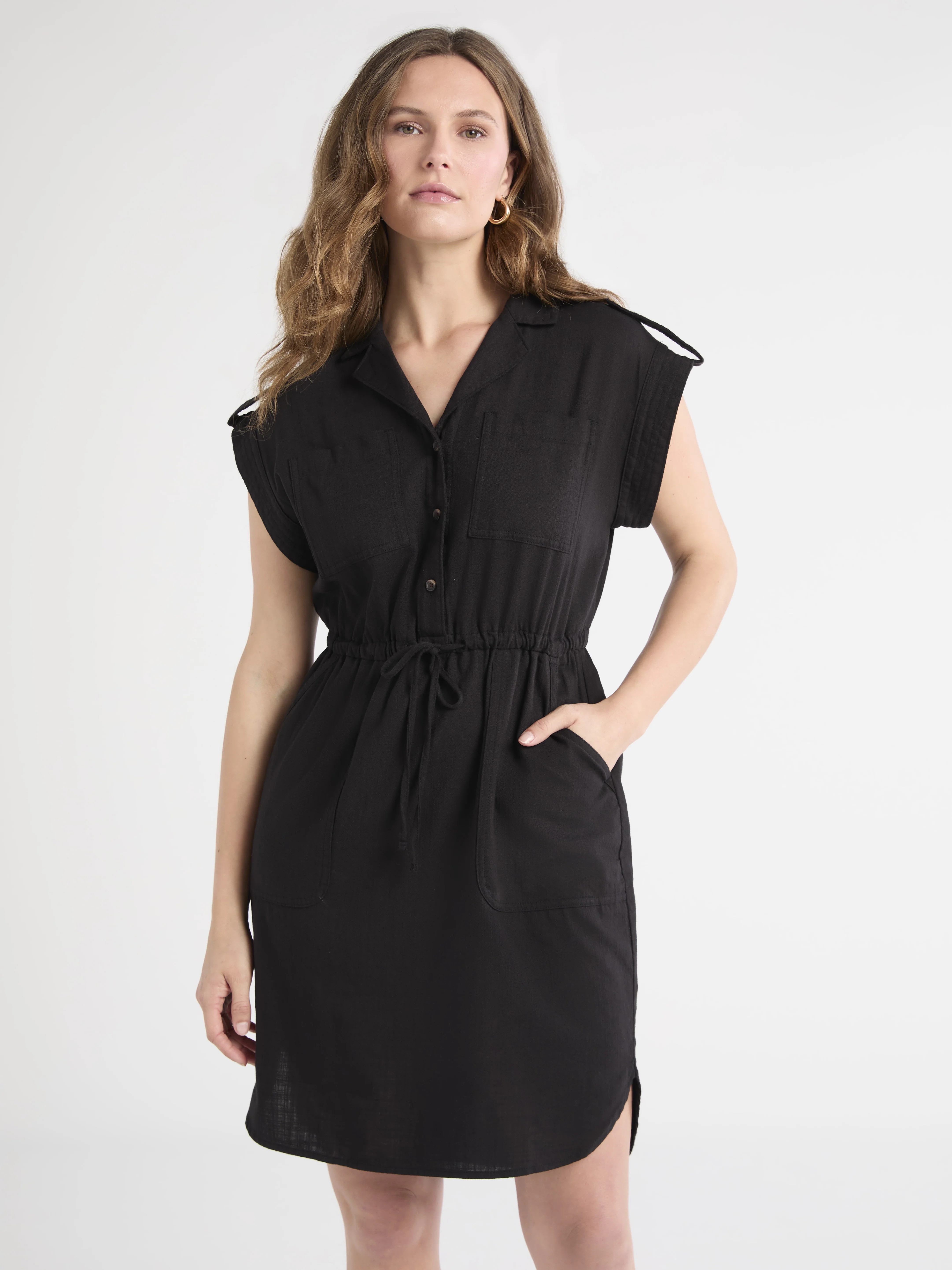 Time and Tru Women's Utility Shirt Dress, Sizes XS-XXXL | Walmart (US)