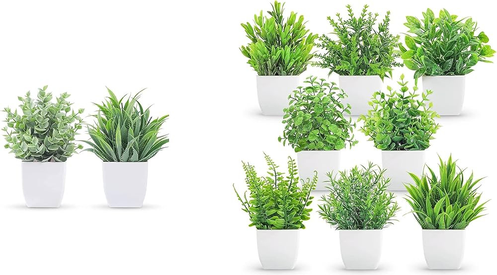 A Bundle of 2 Packs Small Fake Plants Mini Artificial Potted Plants and 8 Packs Fake Plants Small... | Amazon (US)
