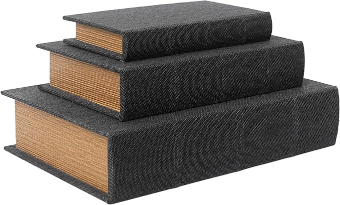 Modern Linen and Wood Decorative Faux Book Boxes Set of 3-13",10",8" - Black | Amazon (US)