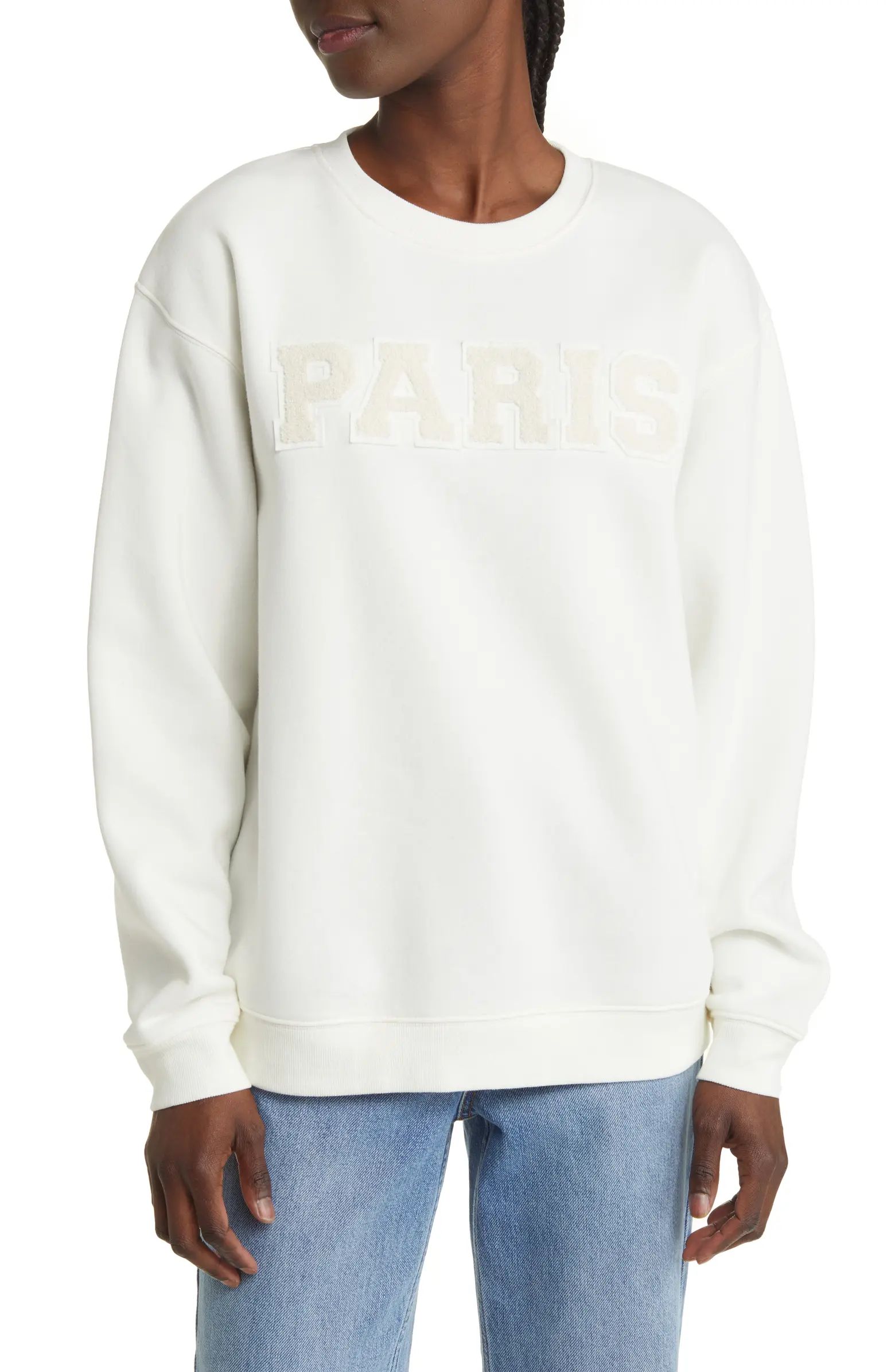 Paris Bouclé Patch Cotton Blend Sweatshirt | Nordstrom