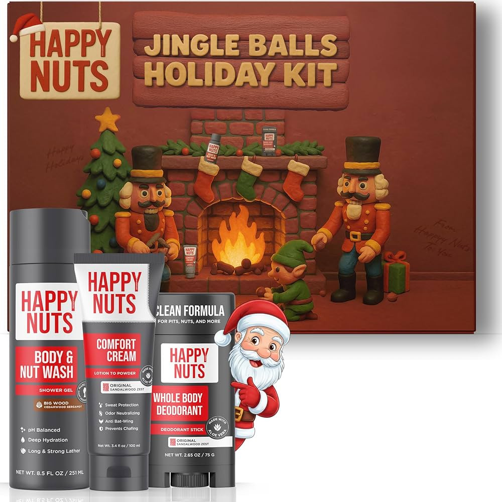 HAPPY NUTS Holiday Essentials Bundle Kit - Gift Box for Men with Comfort Cream, Hydrating Body Wa... | Amazon (US)