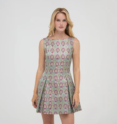 The Shayla Dress -  Brocade Diamond Block Berry/Green Brocade Diamond Block Berry/Green / XXS | Hill House Home US