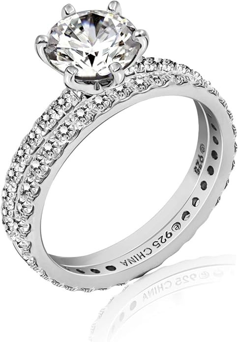 Amazon Collection Platinum or Gold Plated Sterling Silver Round Ring Set made with Infinite Eleme... | Amazon (US)