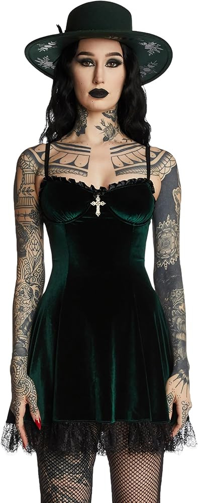 Dolls Kill Blind Faith Velvet Dress by Widow – Velvet Mini Dress with Lace Trim and Cross Design for Dark Romantic Fashion | Amazon (US)